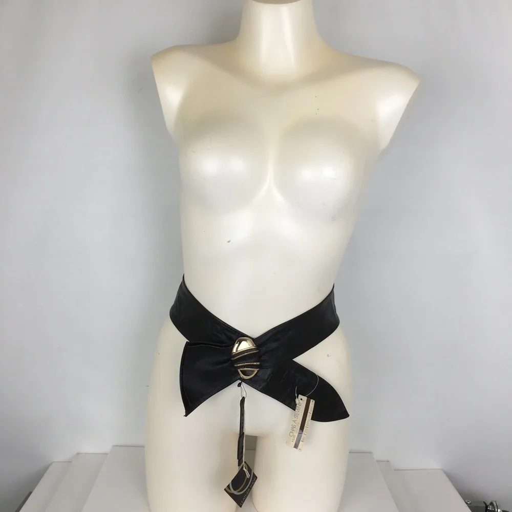 Vintage 80’s Leather Shop Black Soft Genuine Leather Belt NEW Size L Art To Wear